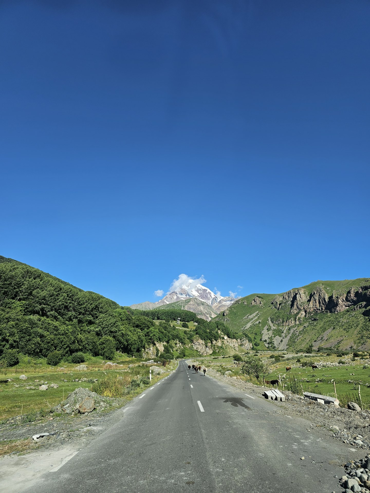 Kazbek widoczny z drogi ponad doliną, 3 sierpnia