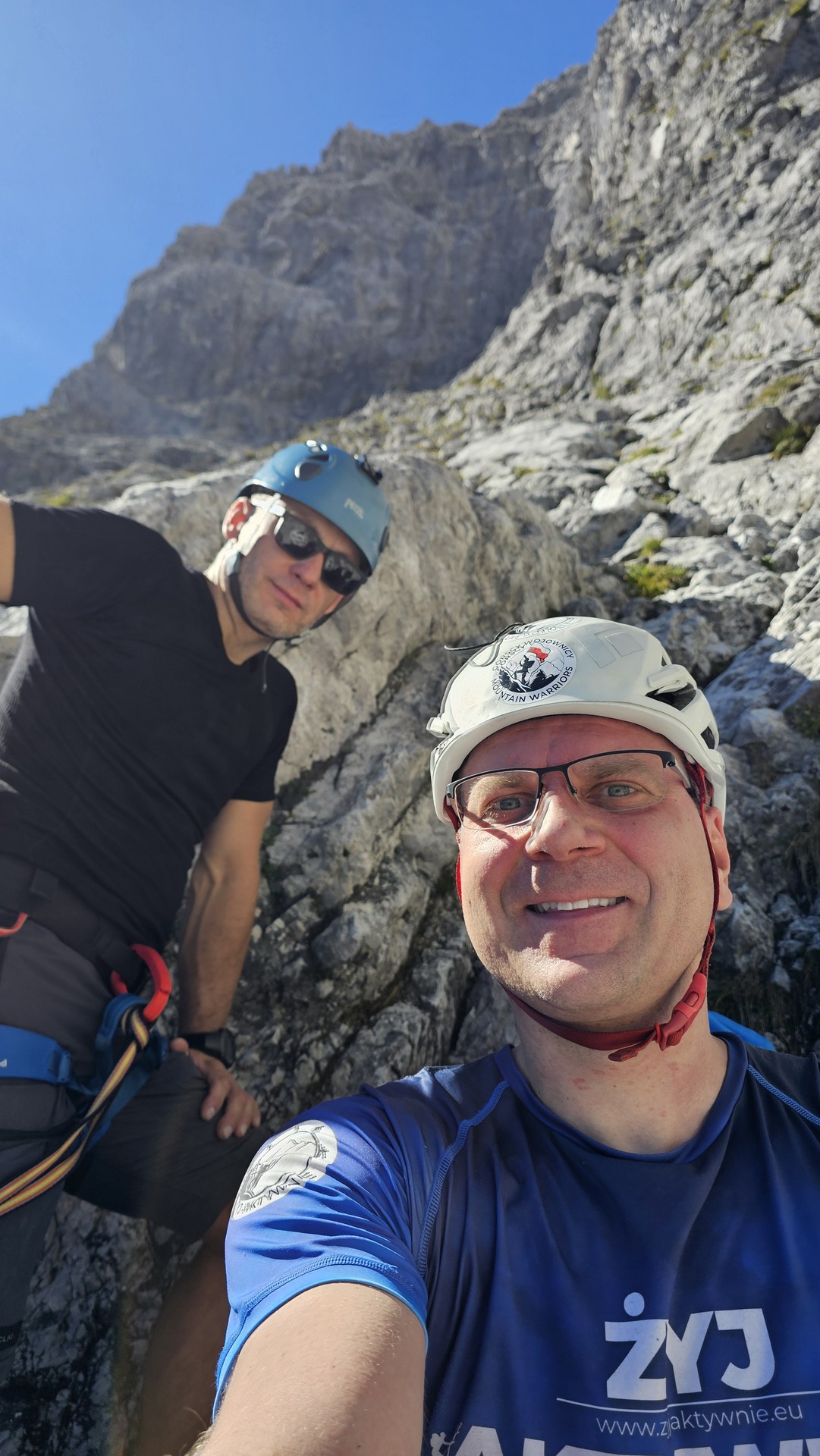 Leszek w kasku podczas przejścia ściany